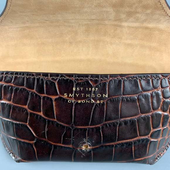 SMYTHSON OF BOND ST. Brown Embossed Leather Glasses Case - Picture 5 of 5
